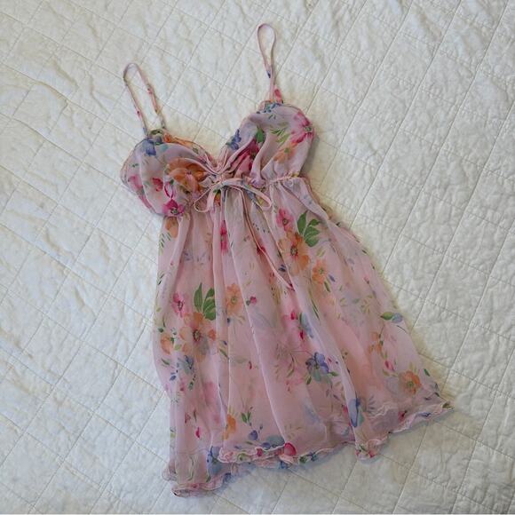 Vintage Sheer Floral Victoria's Secret Pink Babydoll Slip Dress XS Y2K - Picture 1 of 7